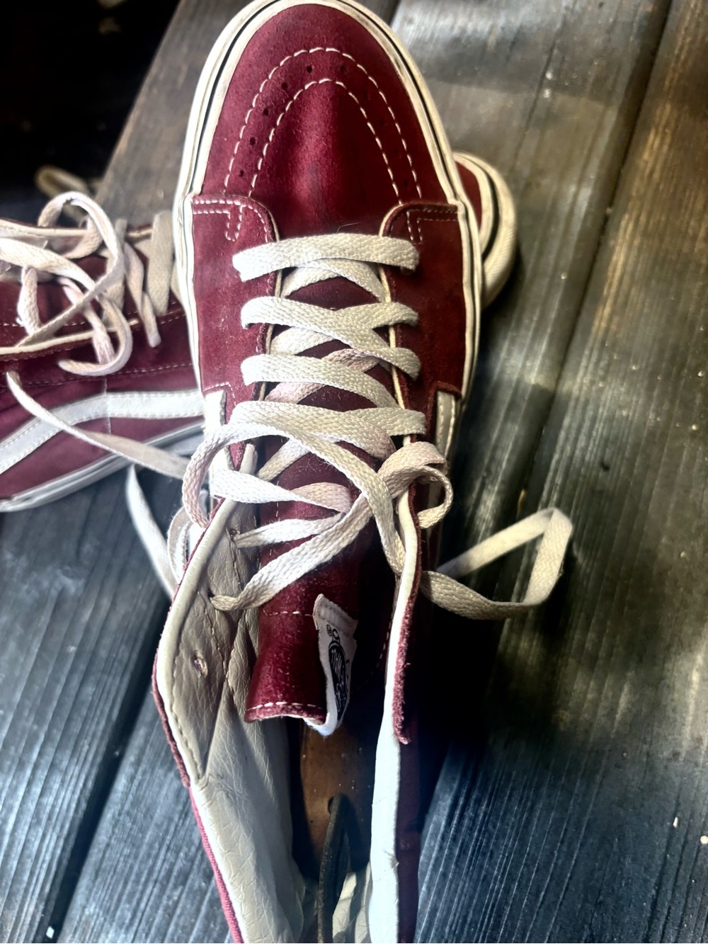 Vans Burgundy and White High-Top Suede Sneakers - Picture 3 of 7
